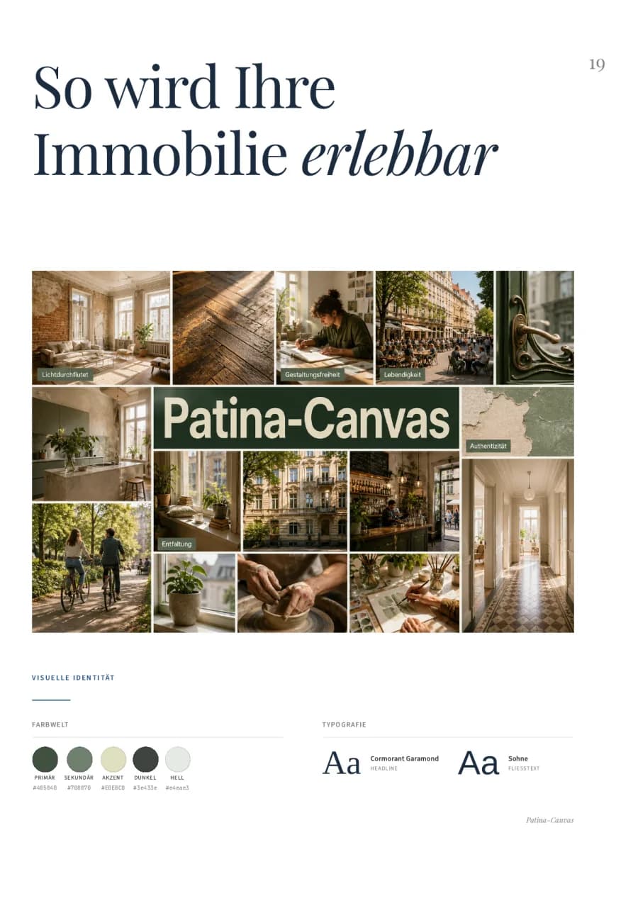 Moodboard: Farbwelt und Bildsprache, abgeleitet aus Objekt und Lage